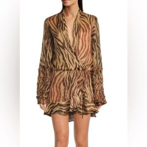 Rococo Sand Aine Animal Print Wrap Mini Dress, Size L